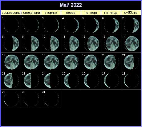 Лунный календарь на май 2022 года